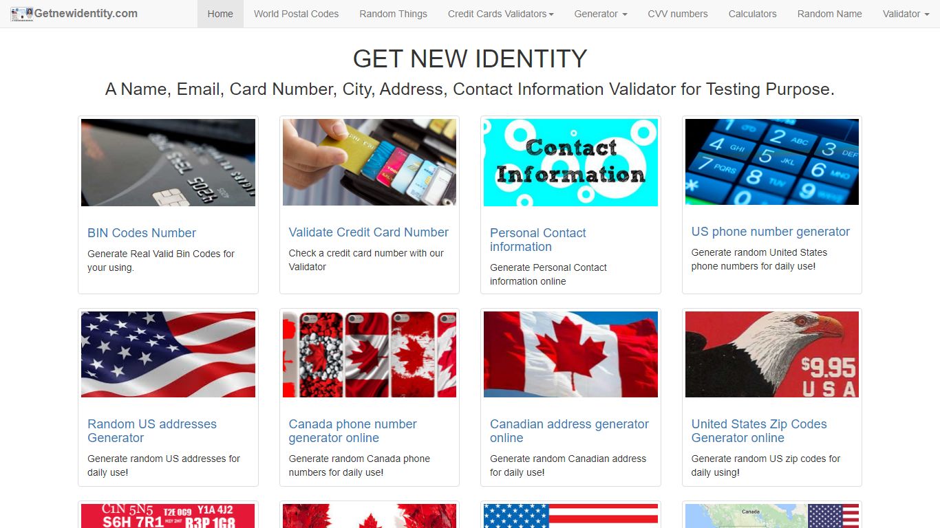 Generate Get Change New Identity, Credit Card Numbers validator