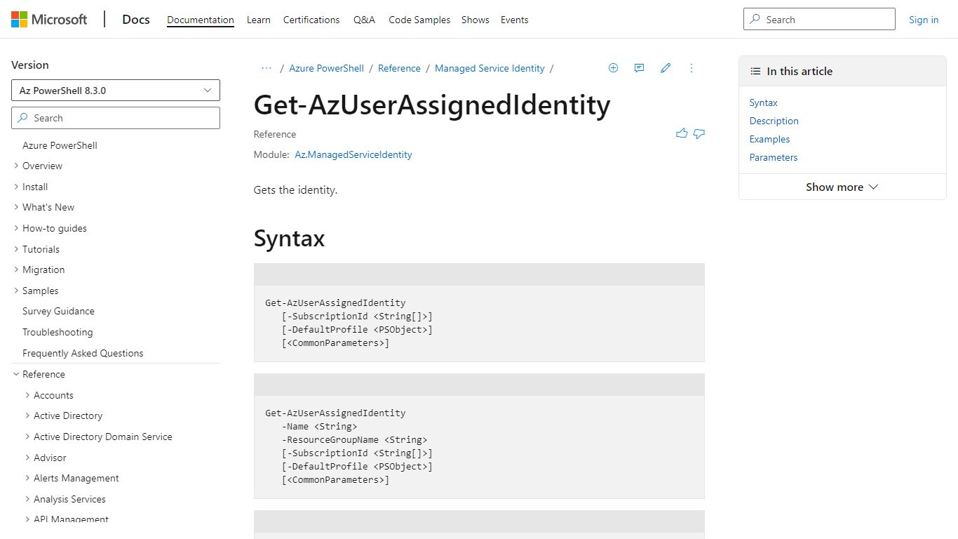 Get-AzUserAssignedIdentity (Az.ManagedServiceIdentity)